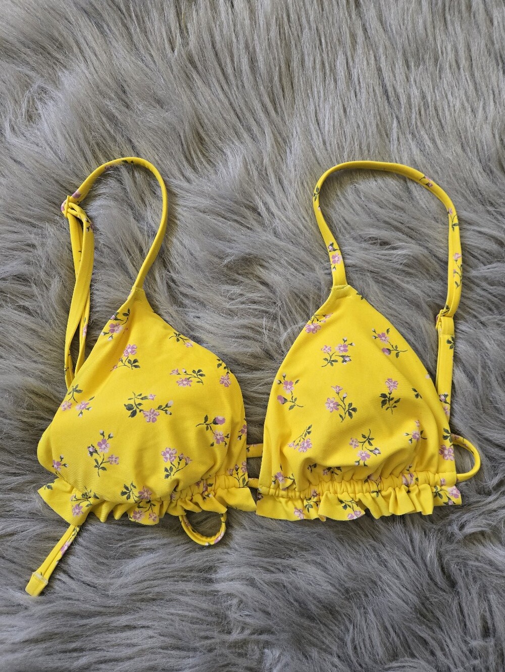 Aerie Vibrant Yellow Floral Triangle Bikini Top